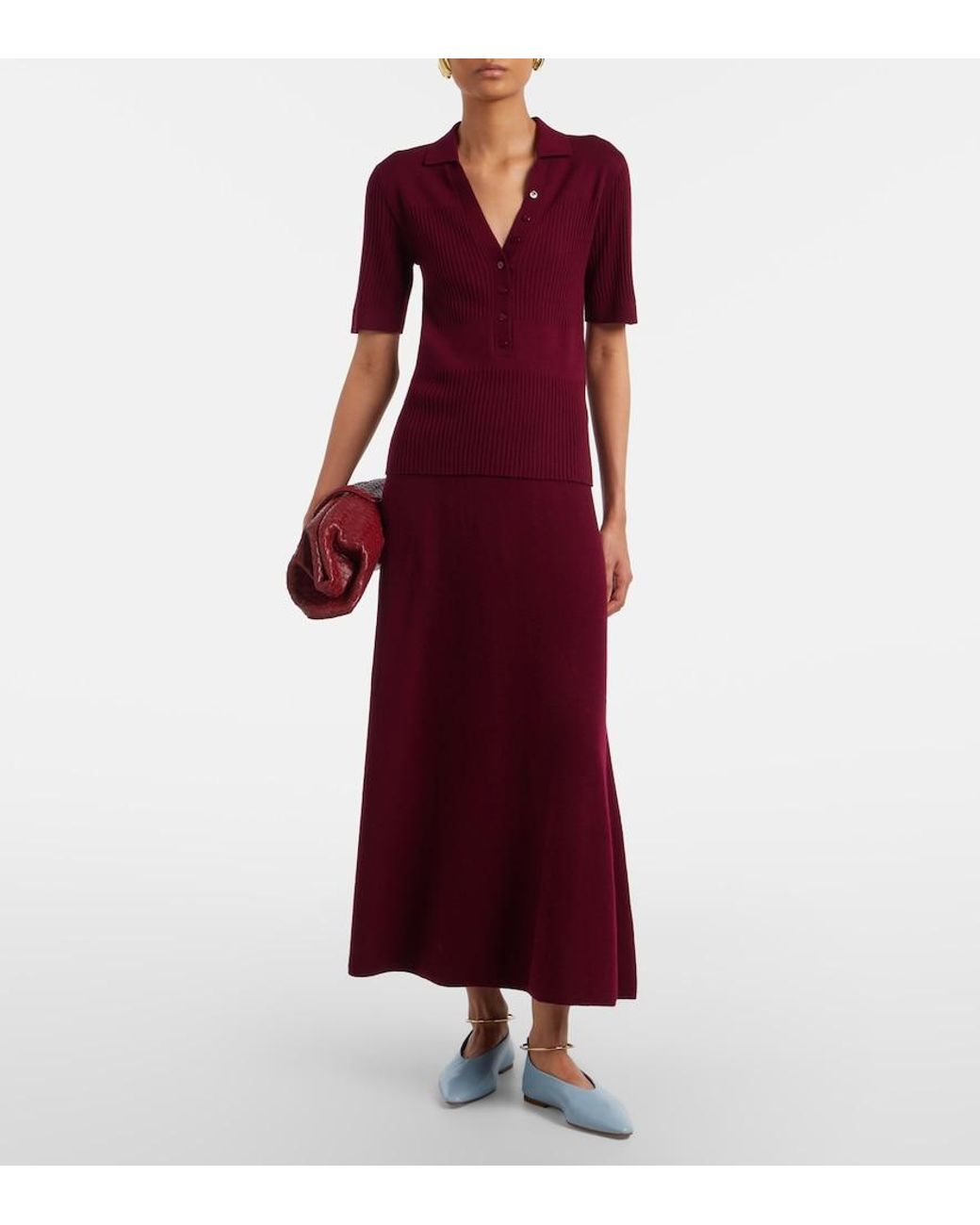 Lisa Yang Red Malie Ribbed-Knit Cashmere Polo Sweater