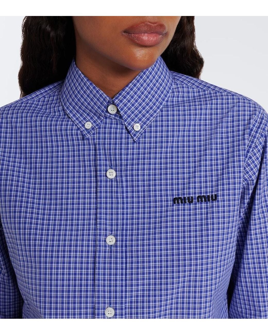 Miu Miu Blue Logo Cotton Poplin Shirt