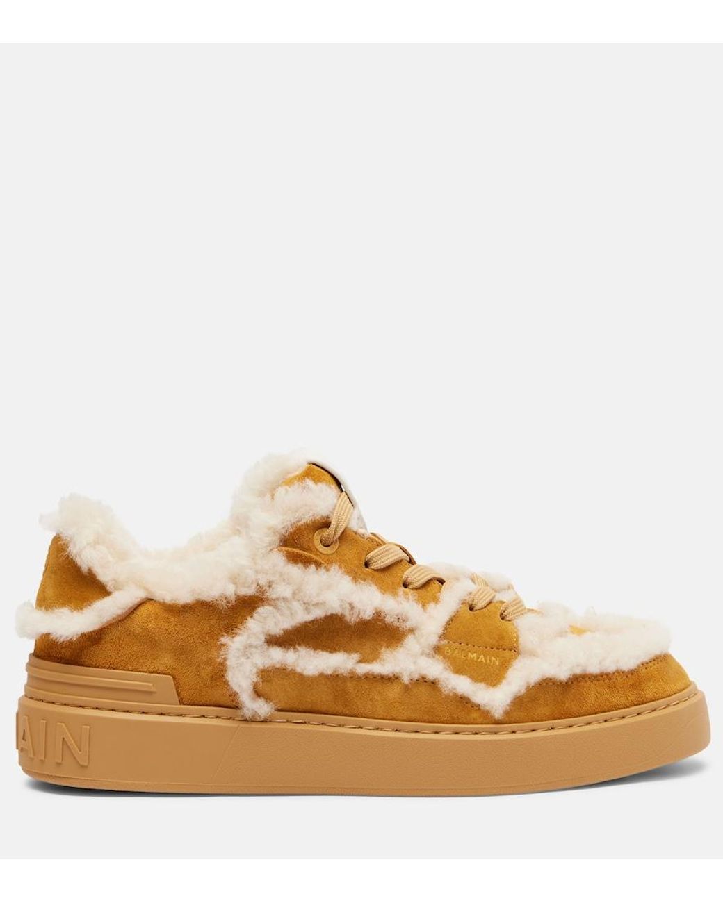 Balmain Metallic Shearling-Trimmed Suede Sneakers