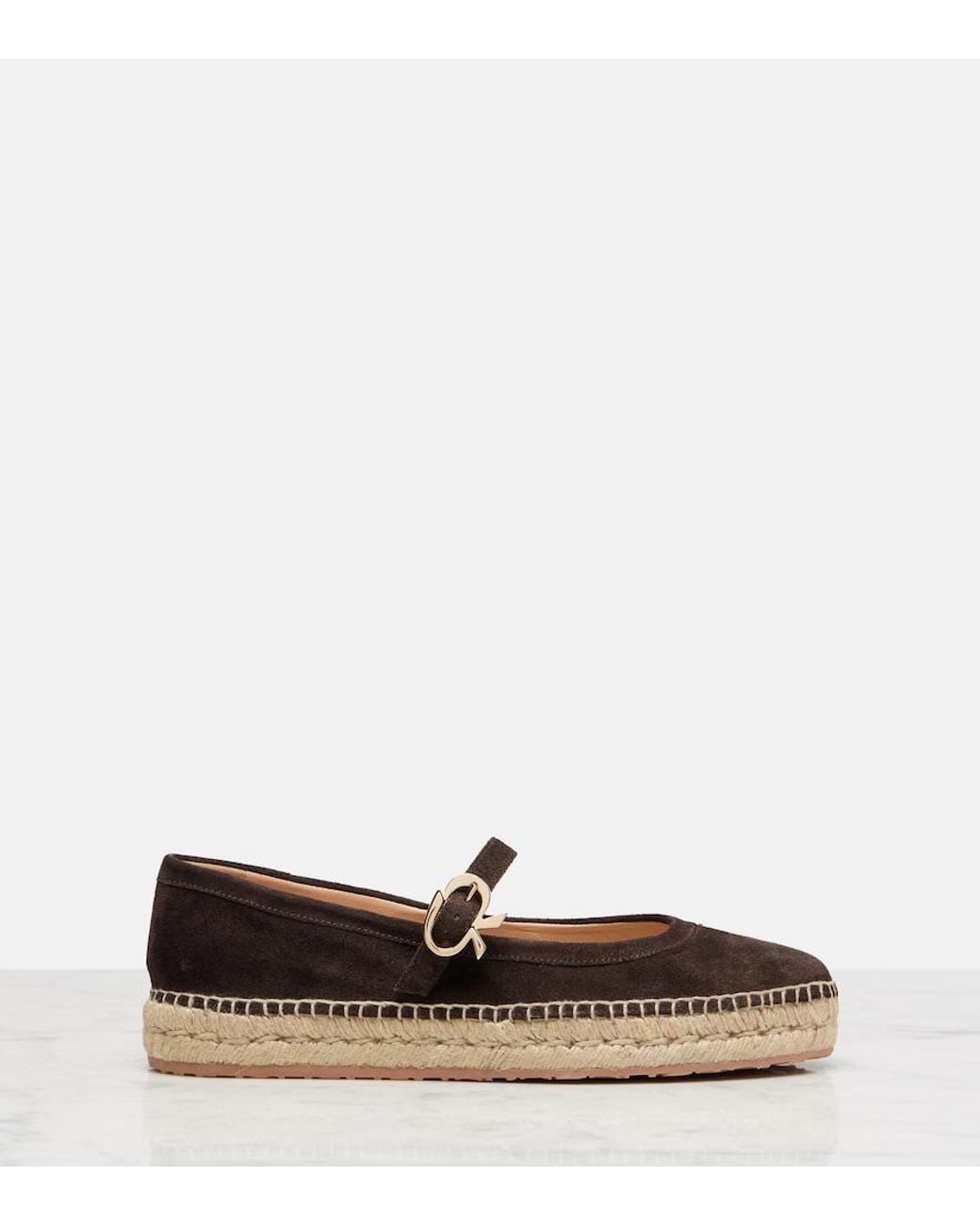 Gianvito Rossi Brown Elda Suede Espadrilles Mary Jane Flats