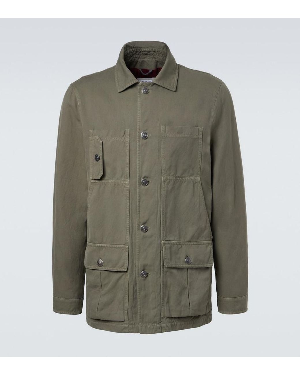 Brunello Cucinelli Green Cotton And Linen Field Jacket for men