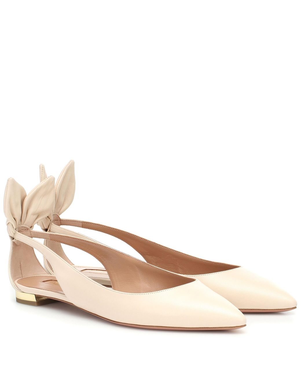 Aquazzura Bow Tie Leather Ballet Flats in Natural | Lyst