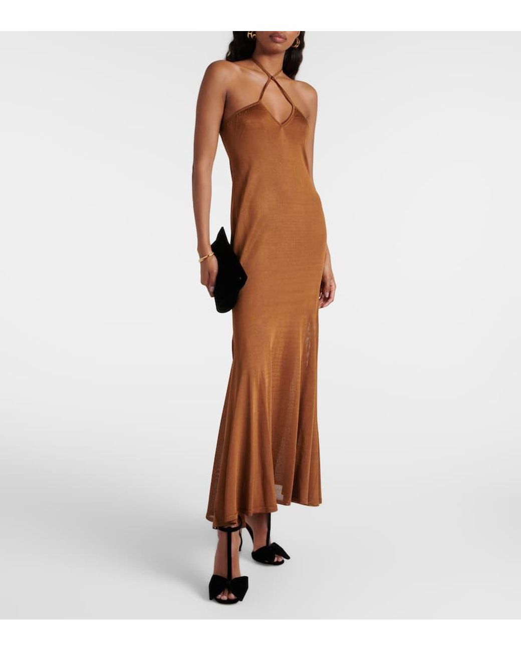 Tom Ford Brown Halterneck Jersey Maxi Dress