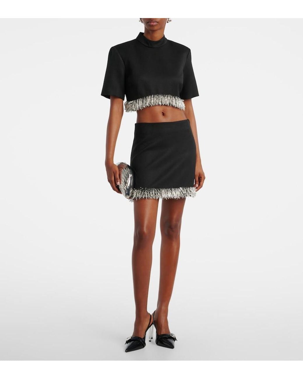 Jonathan Simkhai Black Dua Embellished Miniskirt