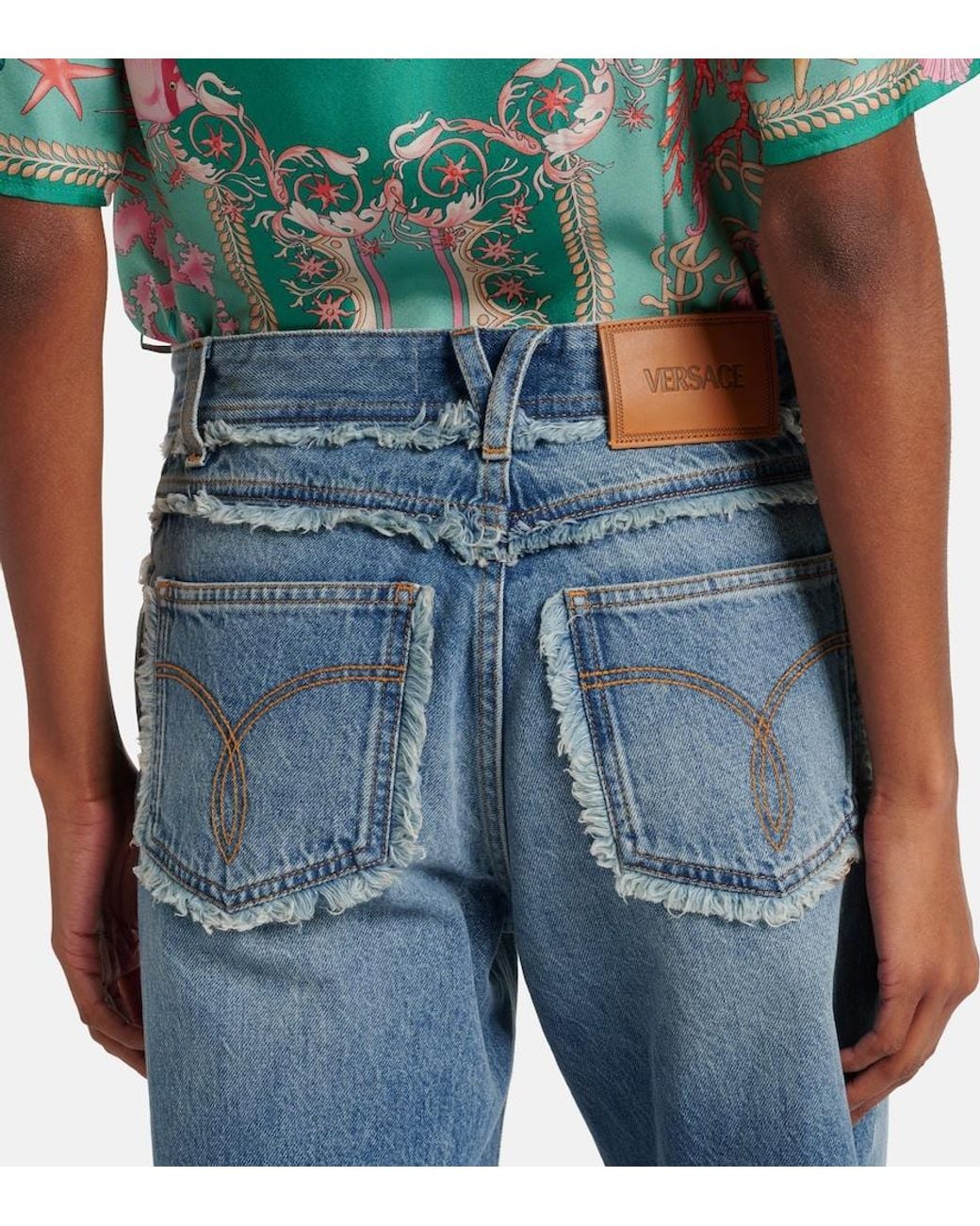 Versace Blue Mid-Rise Wide-Leg Jeans