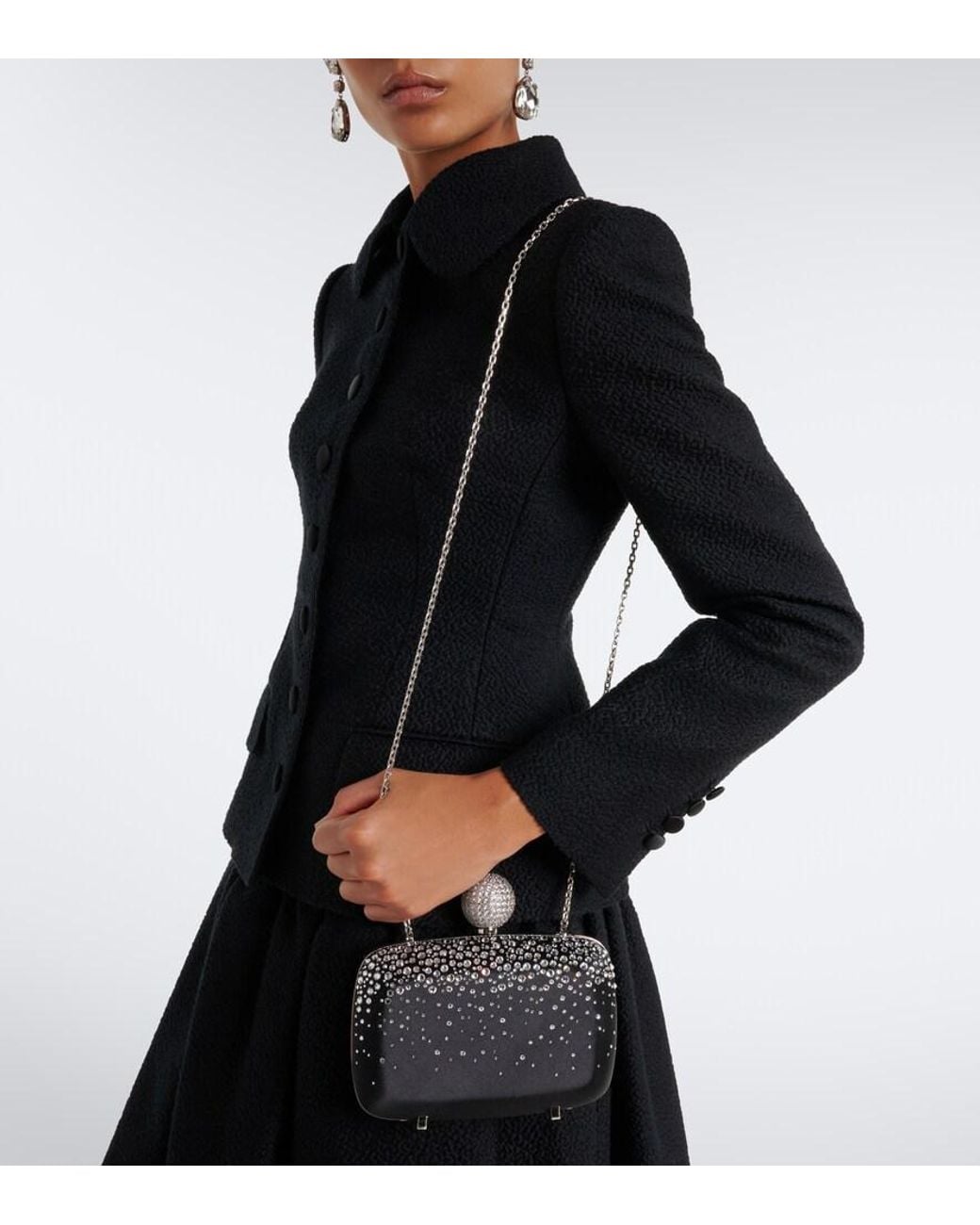 Roger Vivier Black Vivier Marlene Embellished Satin Clutch