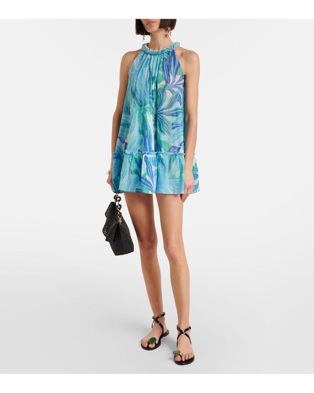 Poupette Blue Cleo Printed Cotton Gauze Minidress