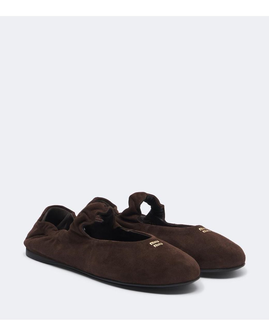 Miu Miu Brown Ruches Suede Mary Jane Flats