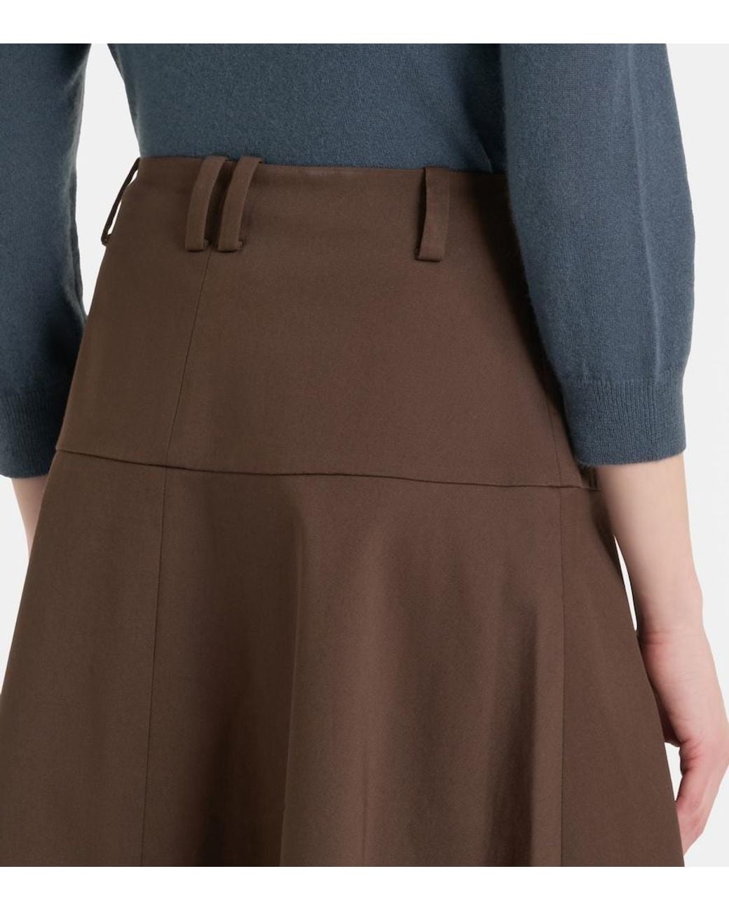 Vince Brown Cotton Twill Midi Skirt