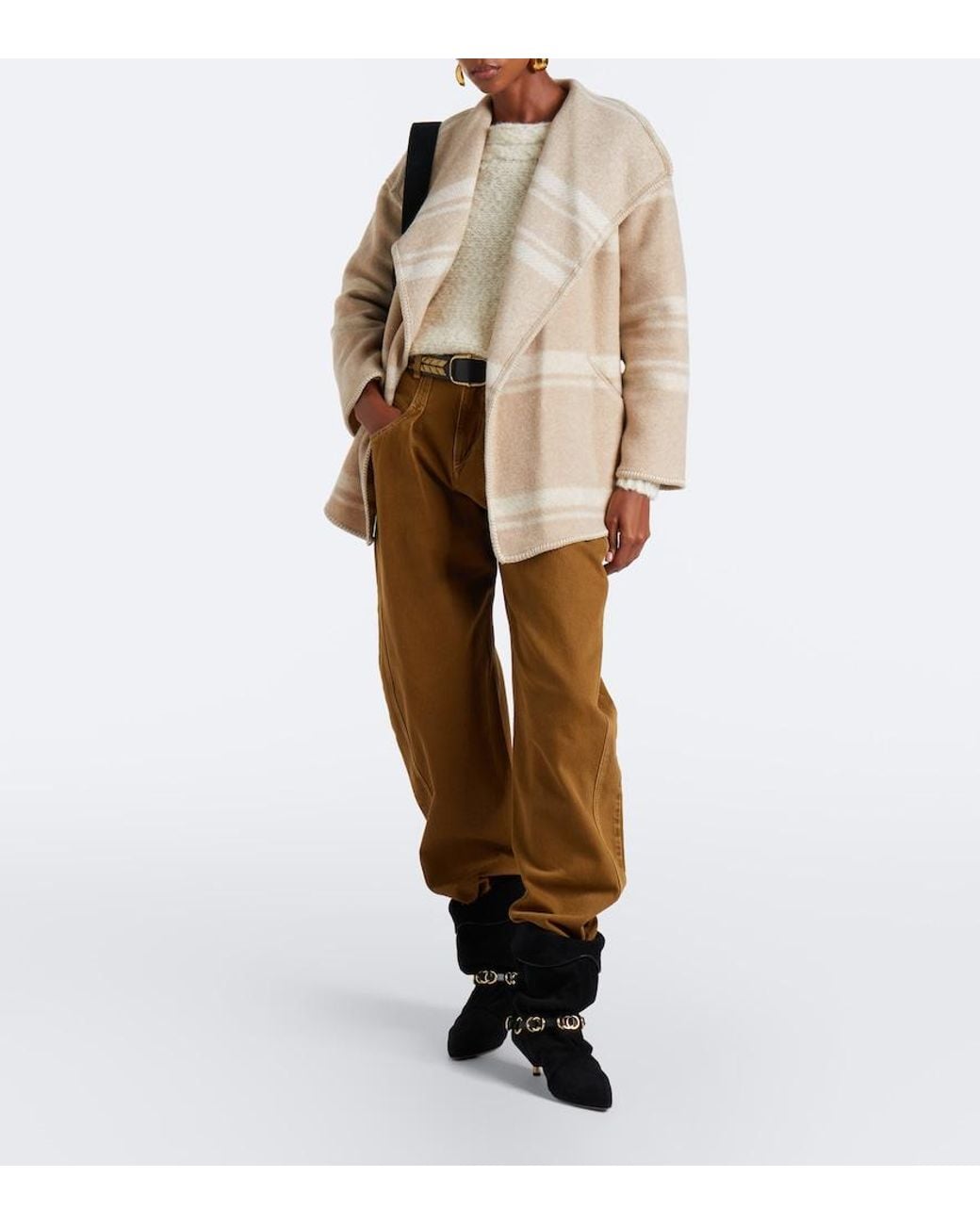 Isabel Marant Natural Brea Striped Wrap Coat