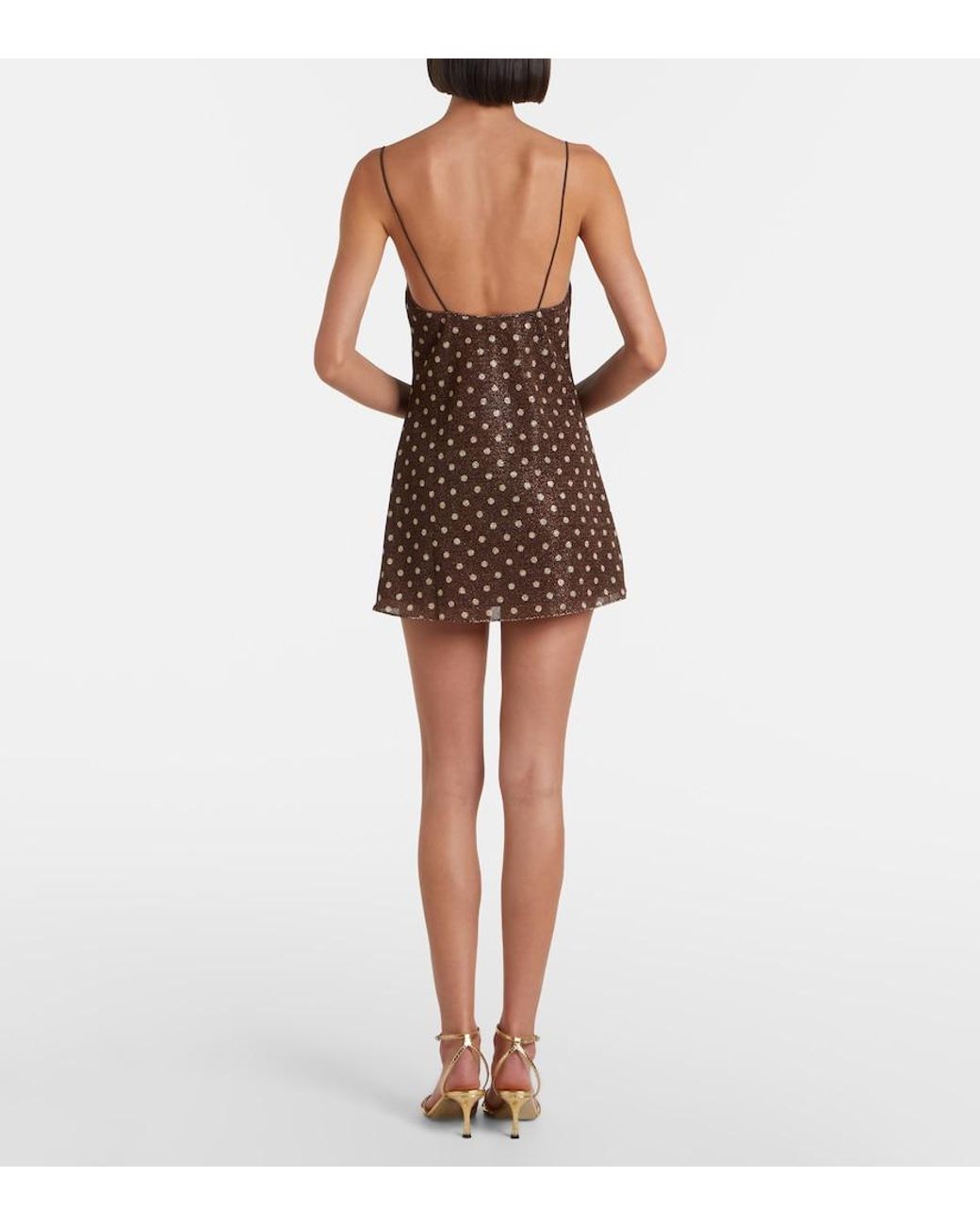 Oseree Brown Lumiere Polka-Dot Minidress