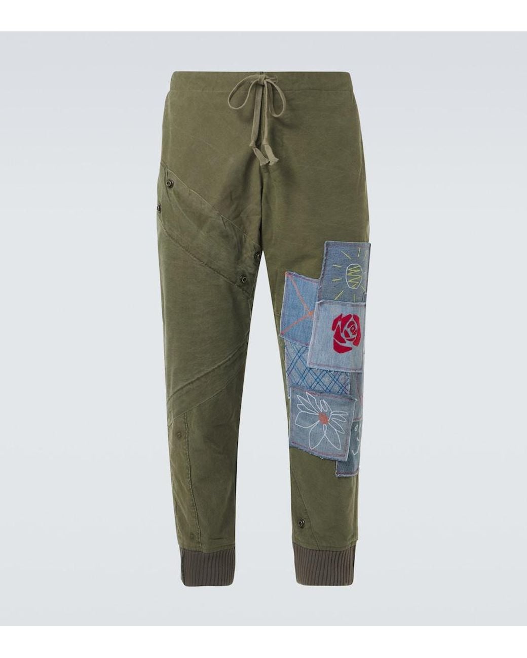 Greg Lauren Green Patchwork Cotton Sweatpants for men