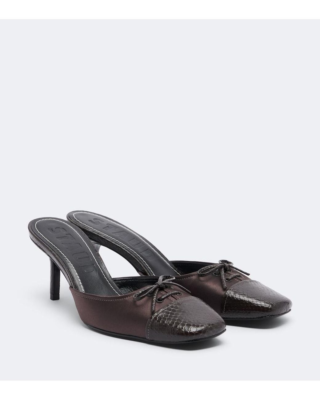 Staud Gray Faye Leather-Trimmed Satin Mules