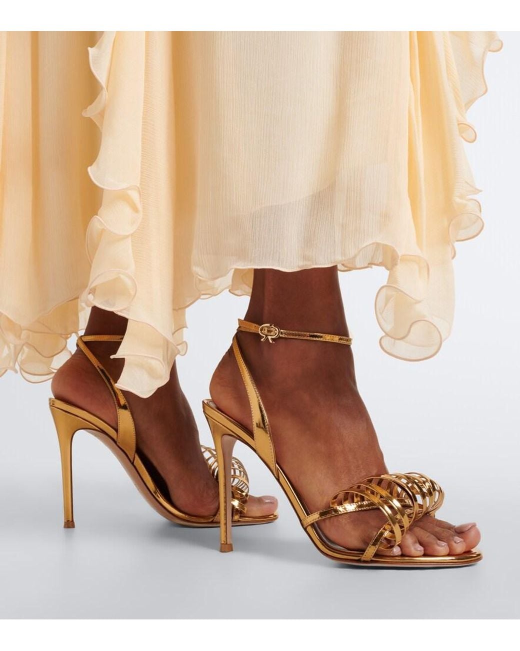 Gianvito Rossi Metallic Mirrored Leather Sandals