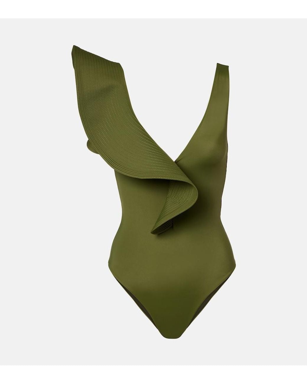 Johanna Ortiz Green Ruffled Swimsuit