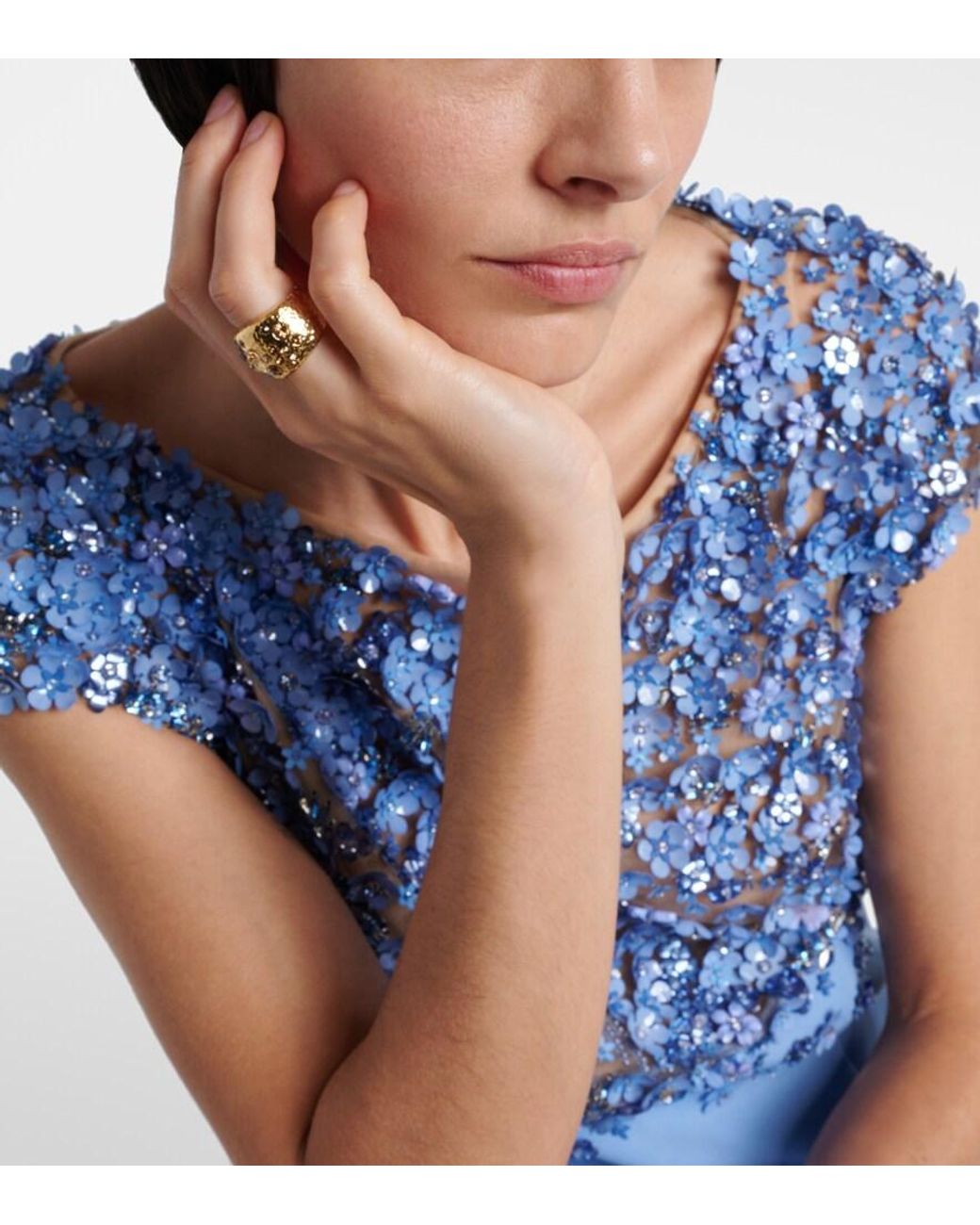 Oscar de la Renta White Scramble Embellished-Plated Ring