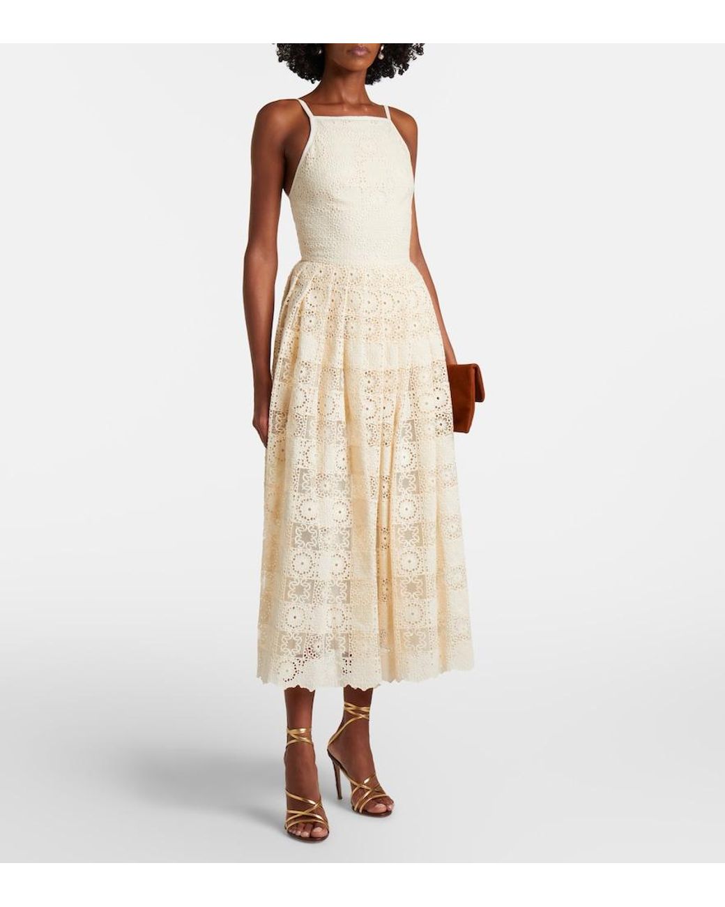 Elie Saab Natural Silk And Cotton-Blend Guipure Lace Midi Dress