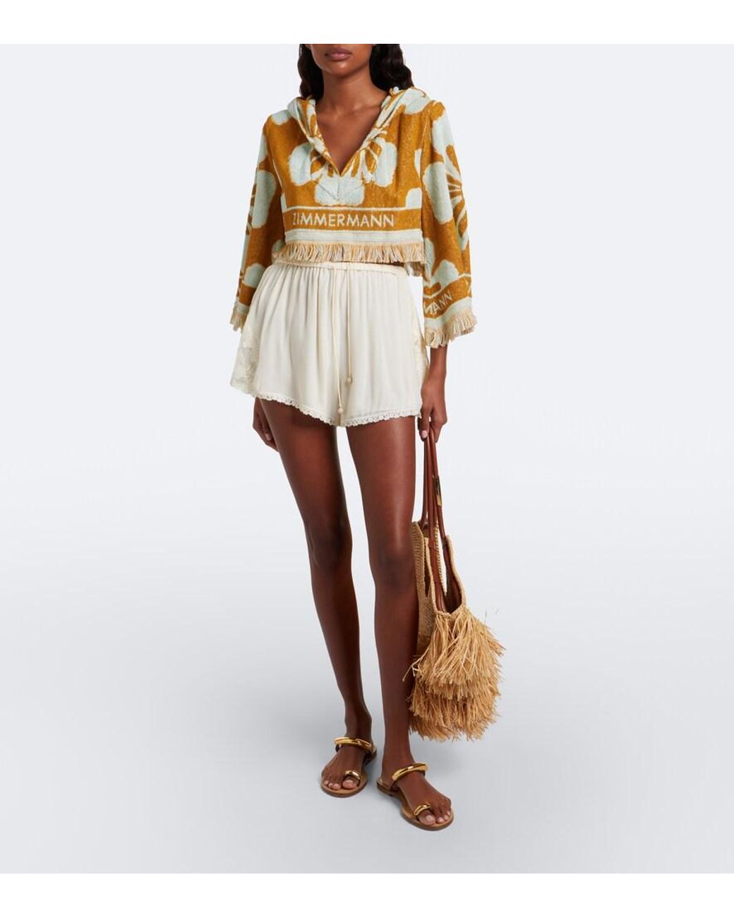Zimmermann Metallic Fairlight Floral Cropped Terry Hoodie