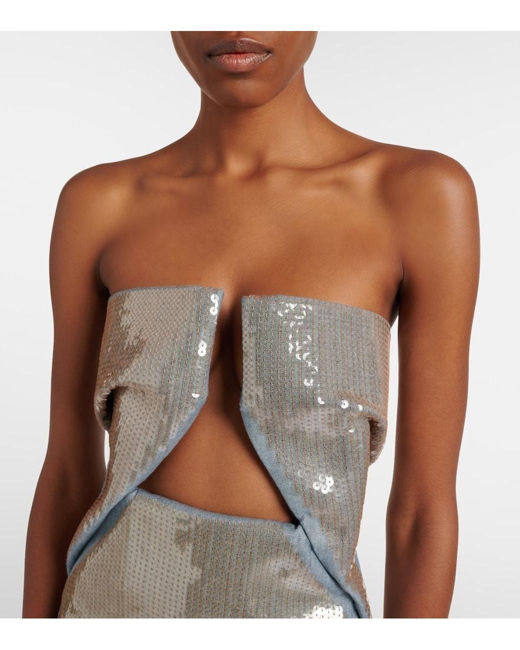 Rick Owens Metallic Prong Sequined Denim Gown