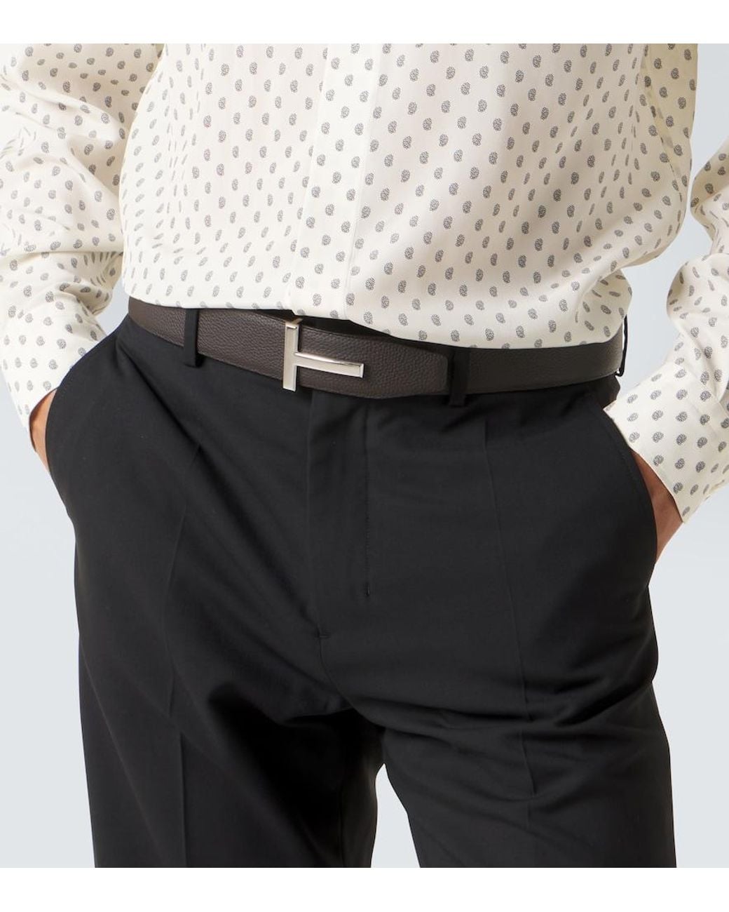 Tom Ford Black T Icon Reversible Leather Belt for men