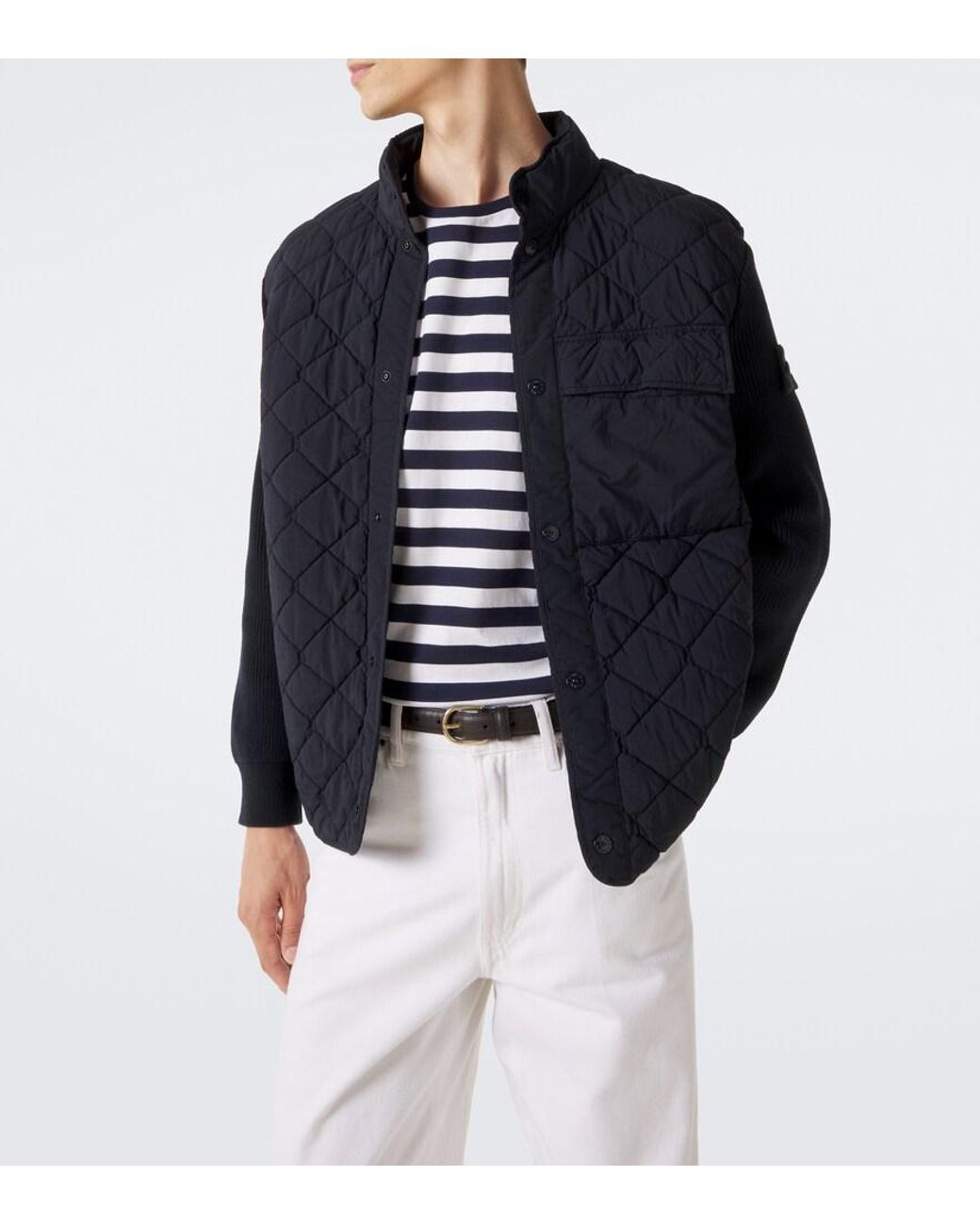 Stone Island Blue Ghost Ribbed-Knit Quilted Jacket for men
