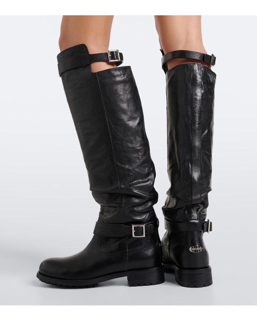 Jimmy Choo Black Biker Leather Knee-High Boots