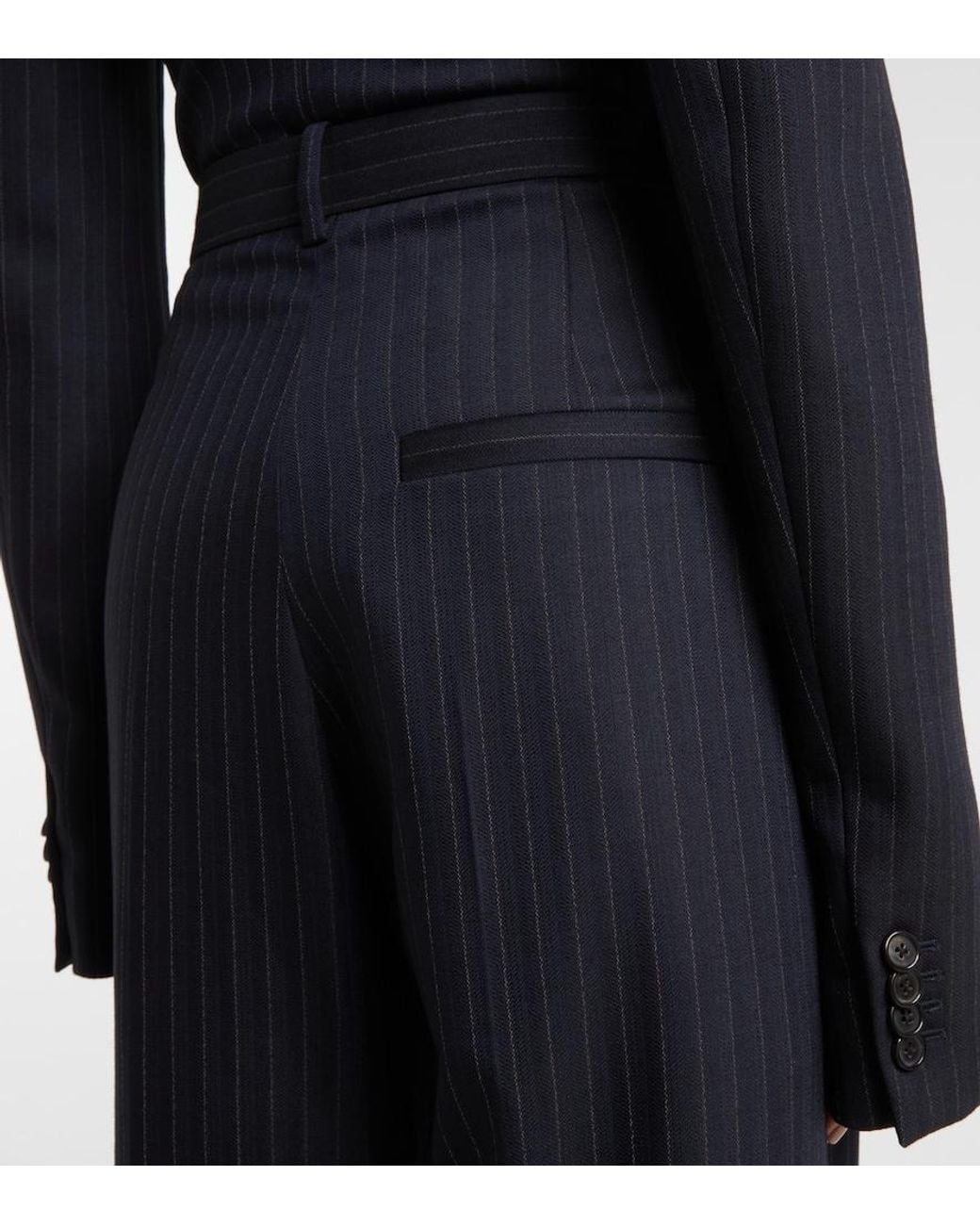 Khaite Blue Linden Pinstripe High-Rise Wide-Leg Pants
