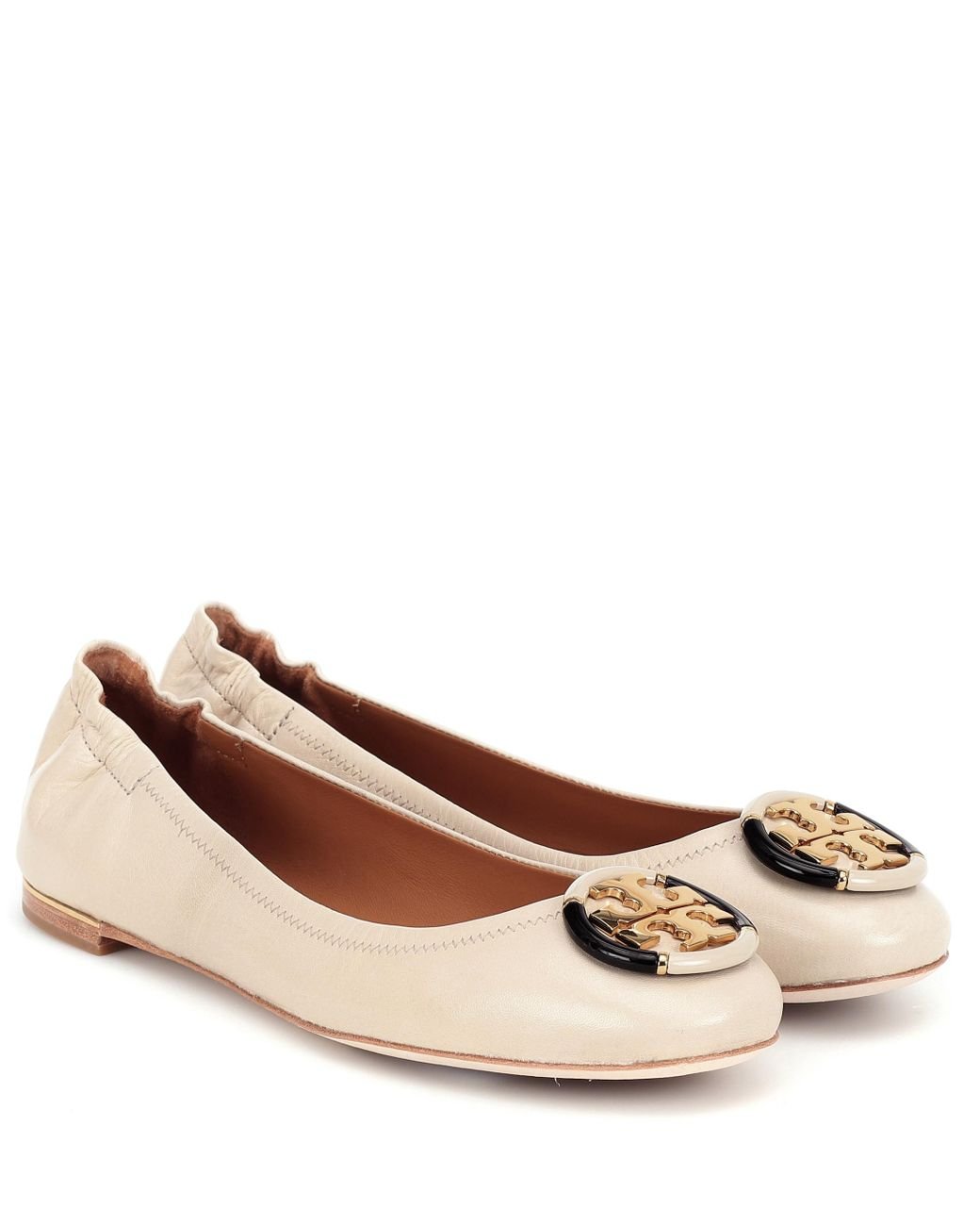 Tory Burch Minnie Leather Ballet Flats in Beige (Green) - Save 25% - Lyst
