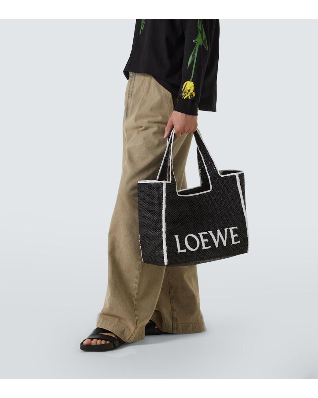 Loewe Black Logo Large Raffia Shopper for men
