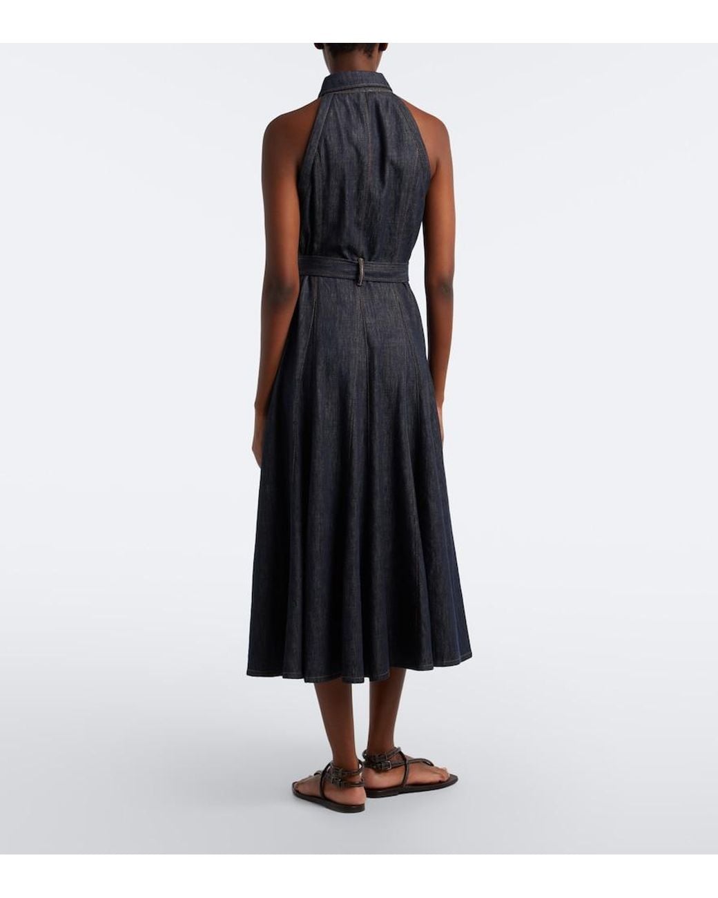 Brunello Cucinelli Black Monilli Belted Denim Polo Dress