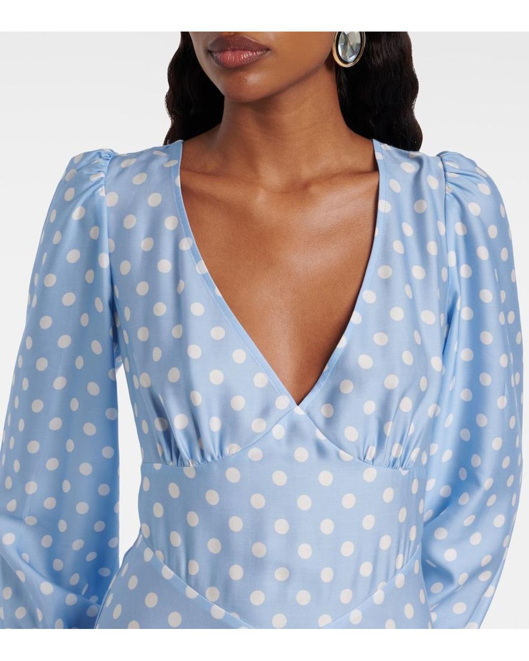 Posse Blue Tilly Polka-Dot Satin Midi Dress