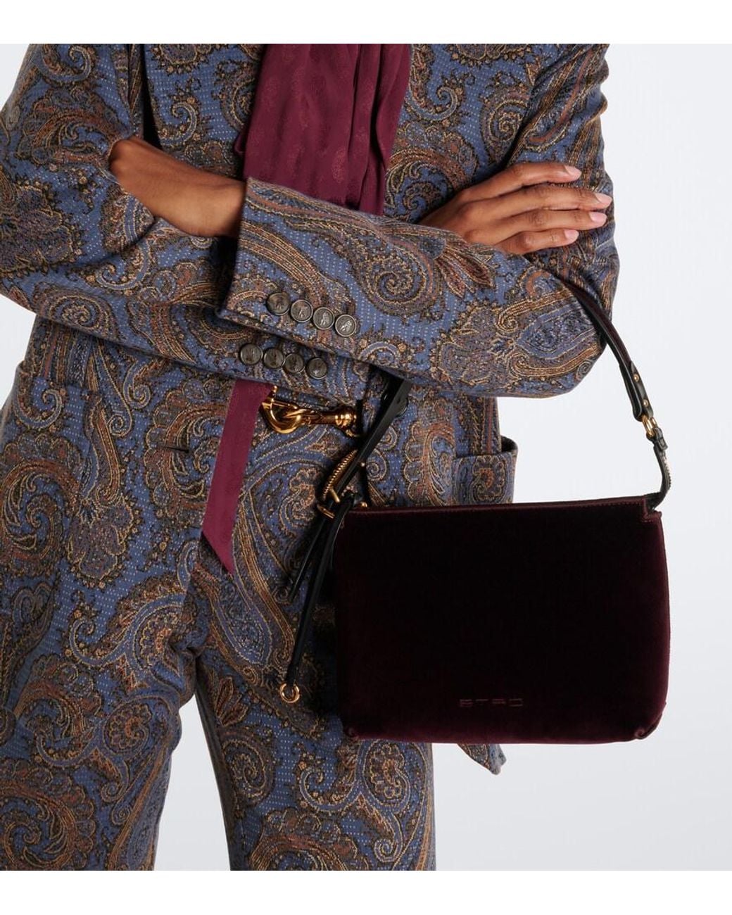 Etro Purple Small Velvet Shoulder Bag