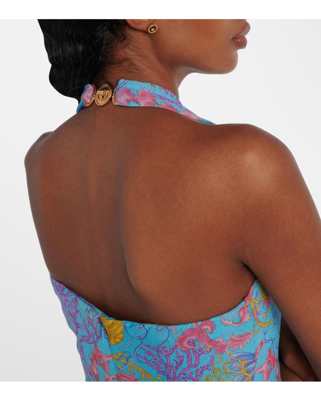 Versace Blue Printed Halterneck Gown