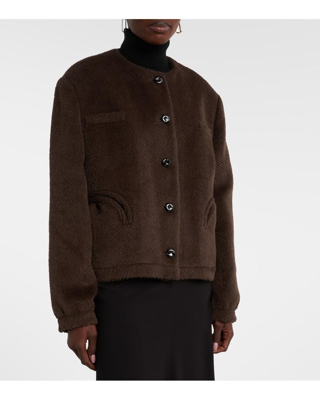 Blazé Milano Brown Gliss Chevron Alpaca And Wool Jacket