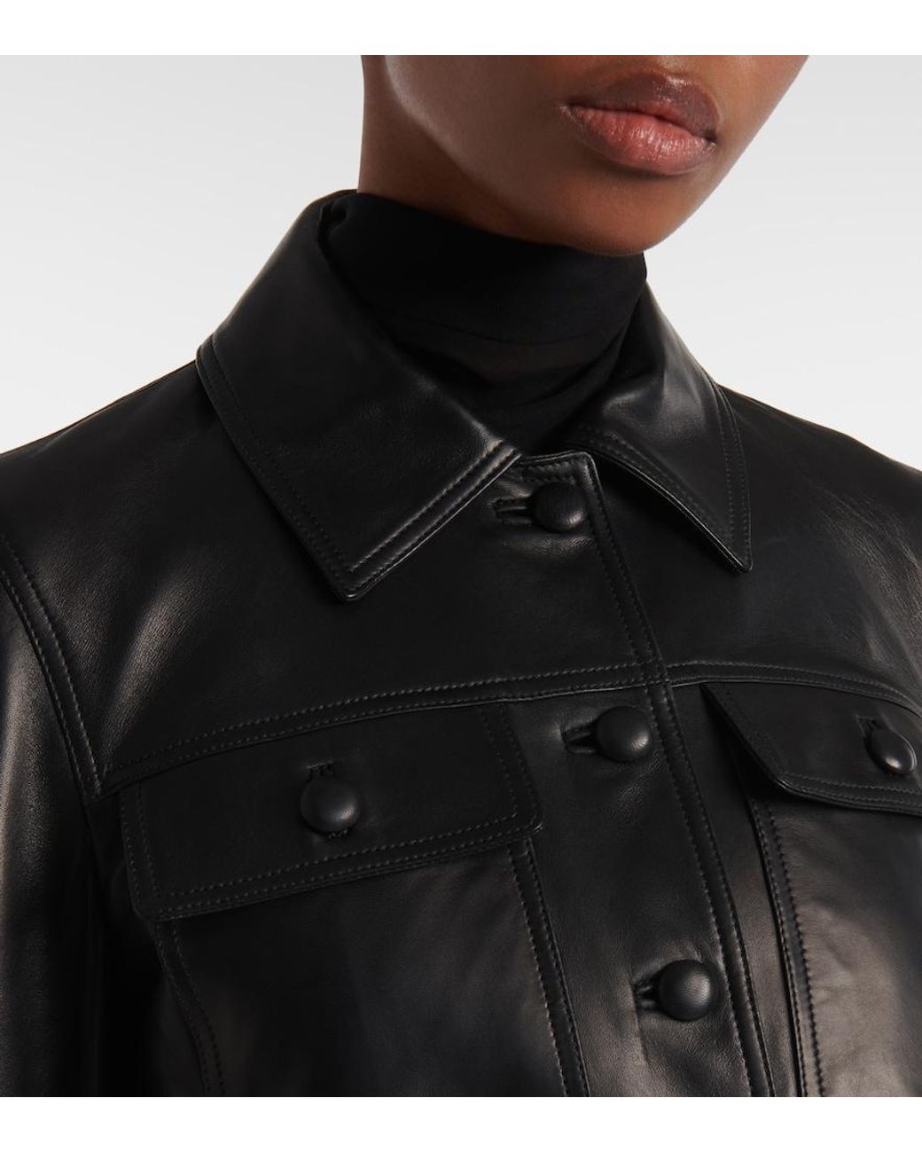 Chaqueta Cropped De Piel Saint Laurent de color Black
