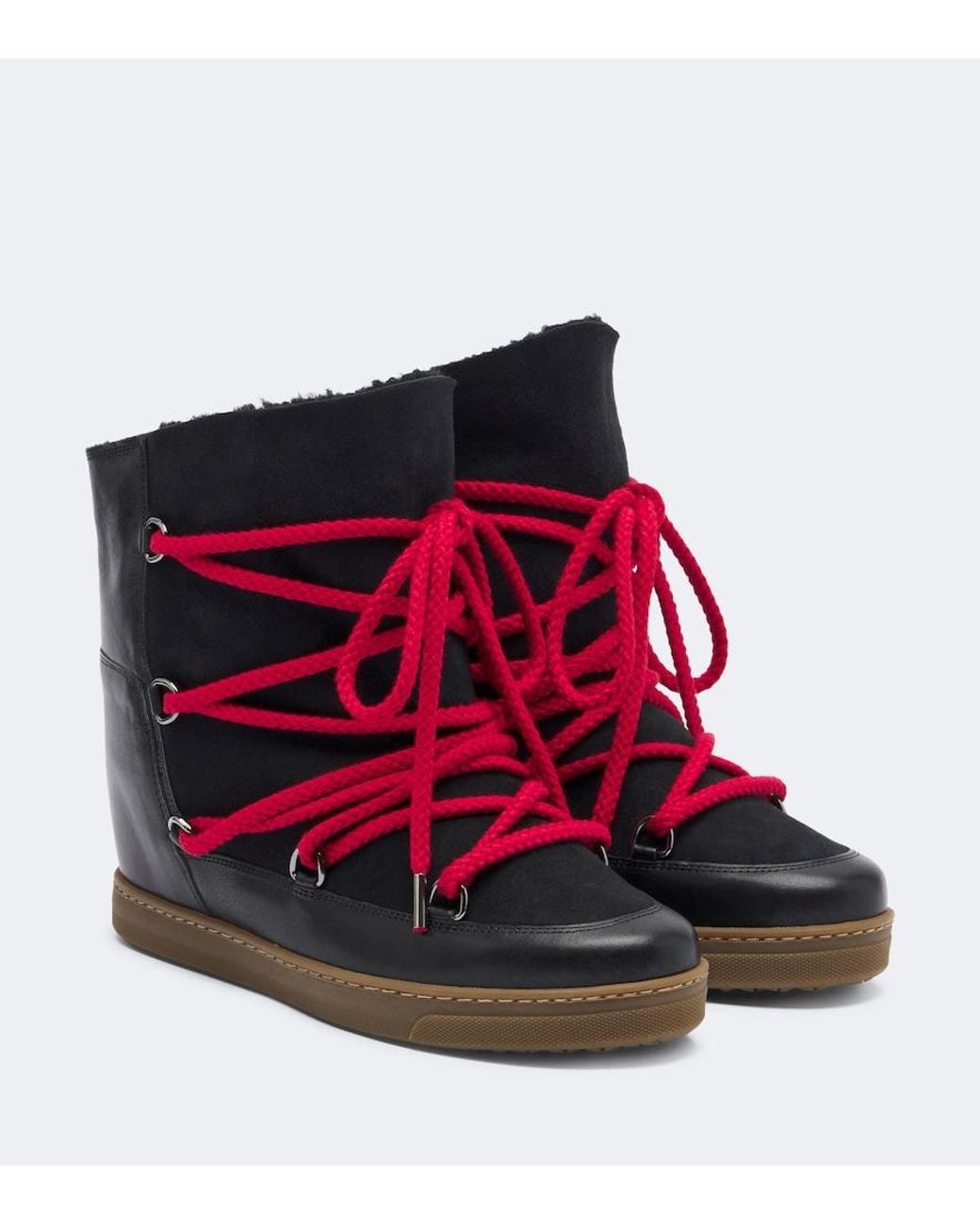 Isabel Marant Red Nowles Leather And Suede Snow Boots