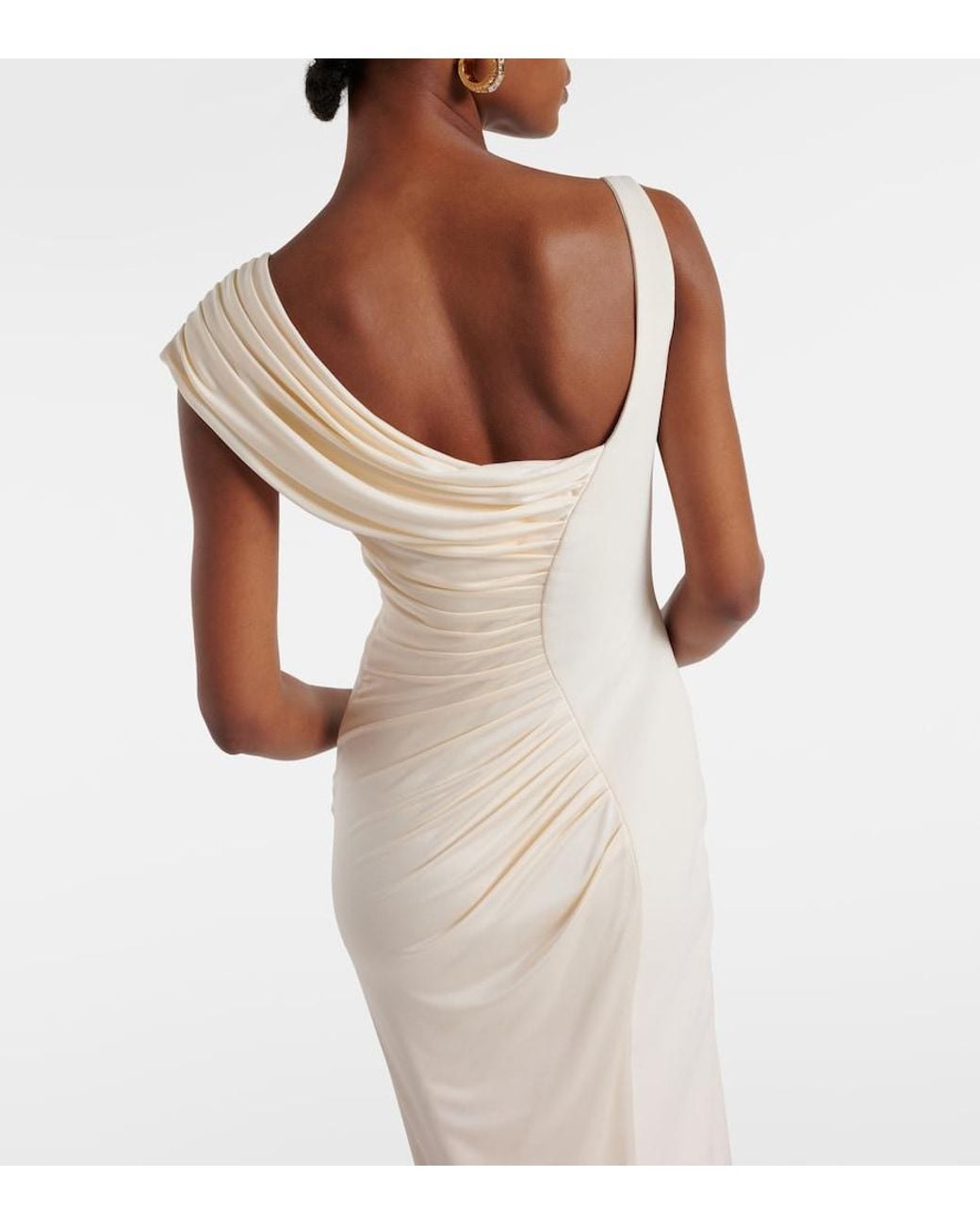 Versace Natural Asymmetric Draped Medusa '95 Dress With Accen