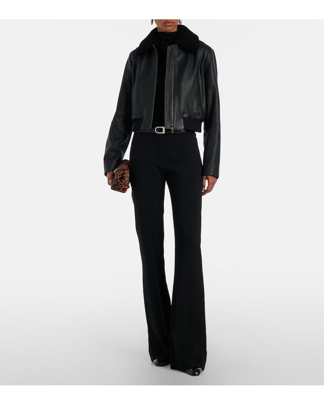 Vince Black Shearling-Trimmed Leather Jacket