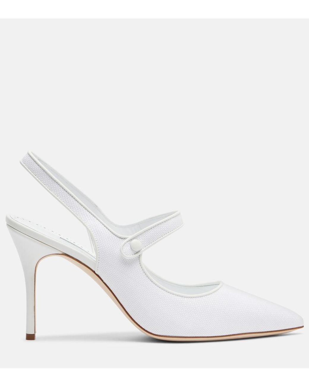 Manolo Blahnik White Camparisli 90 Raffia Slingback Pumps