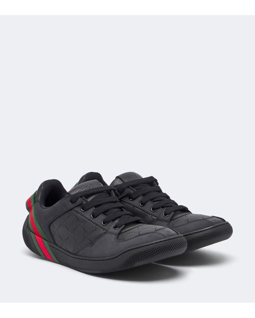 Gucci Black Screener Web Stripe Leather Sneakers