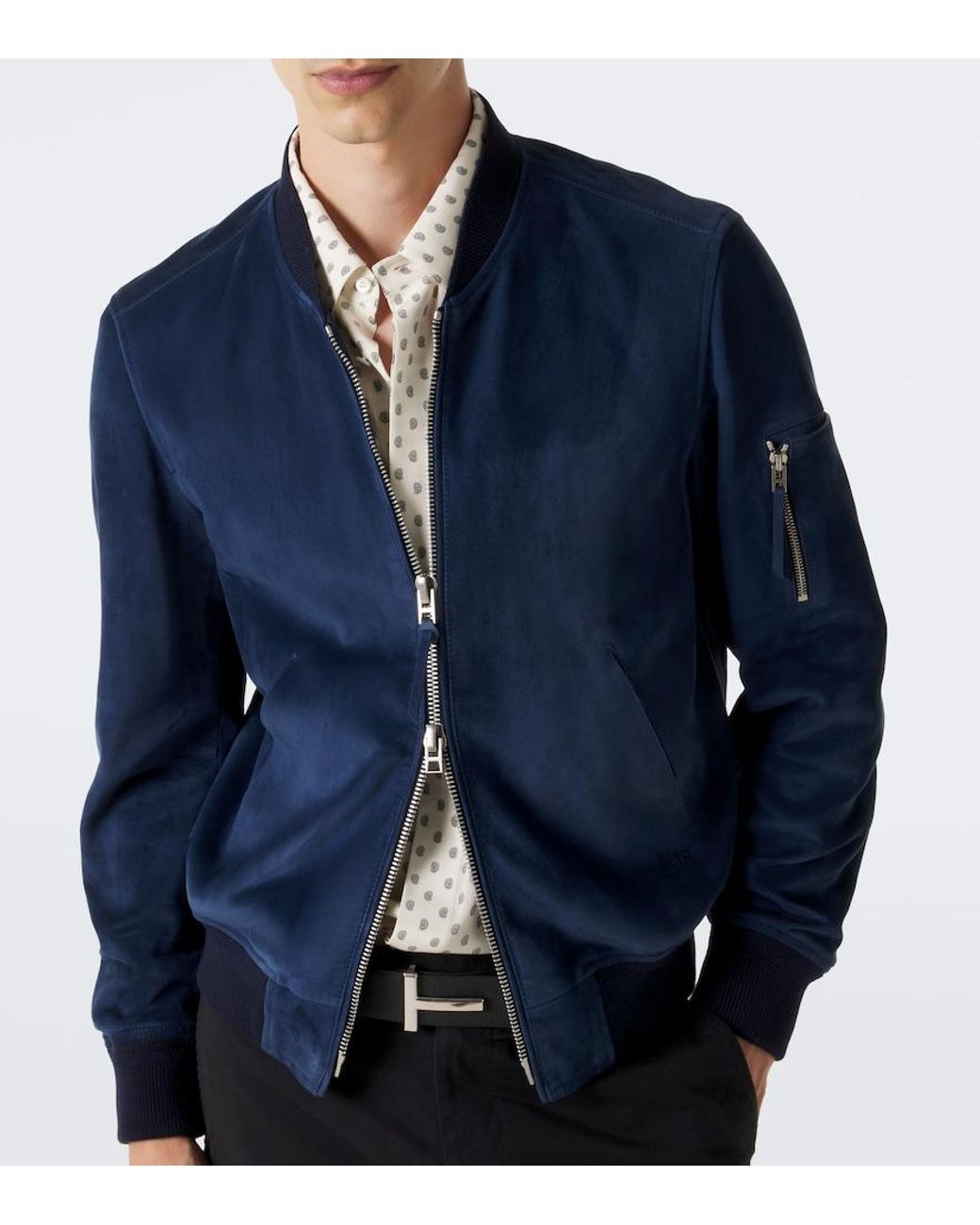 Tom Ford Blue Suede Bomber Jacket for men