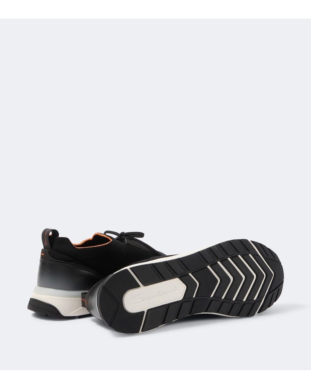 Santoni Black Leather-Trimmed Knitted Sneakers for men