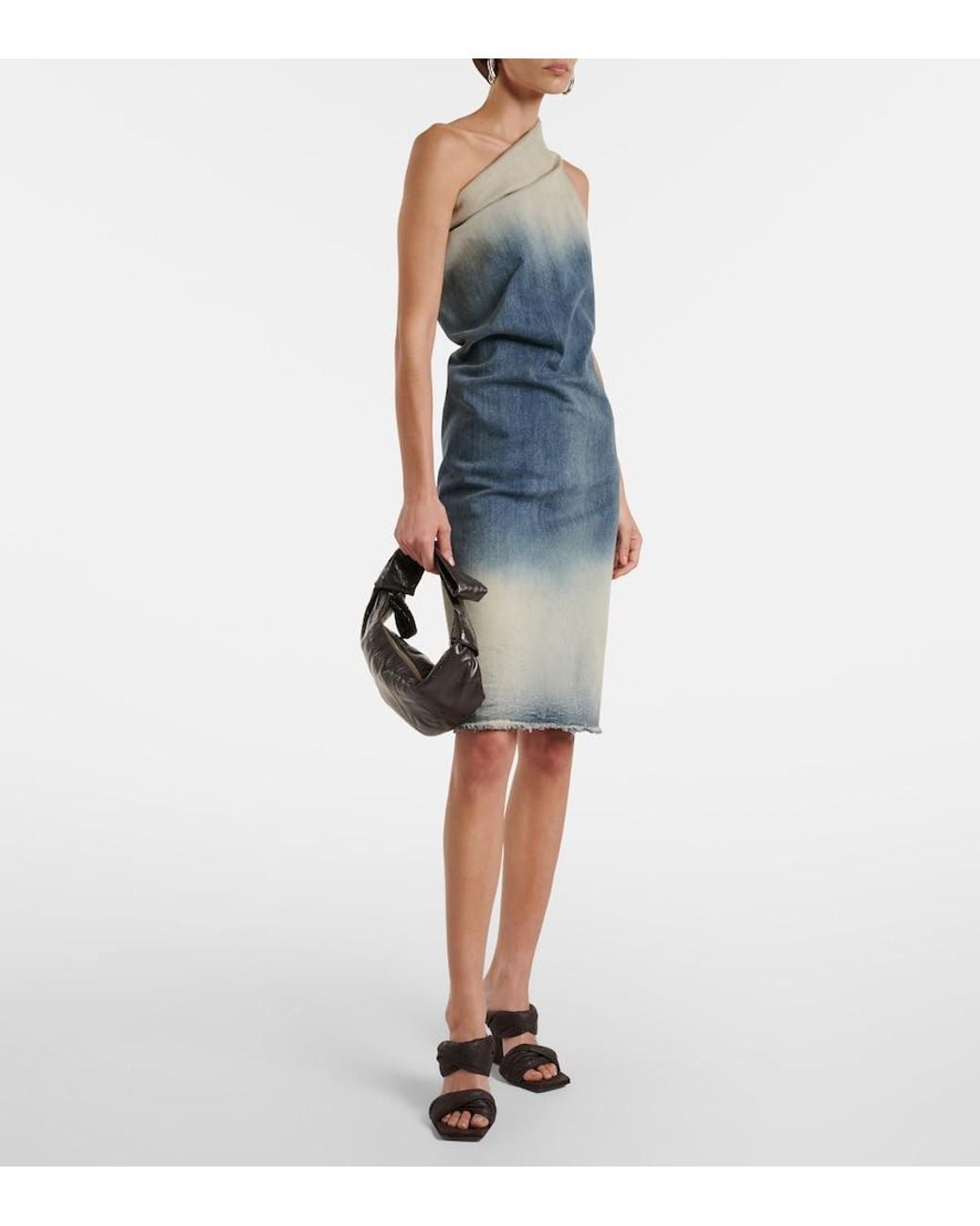 Rick Owens Blue Athena One-Shoulder Denim Midi Dress