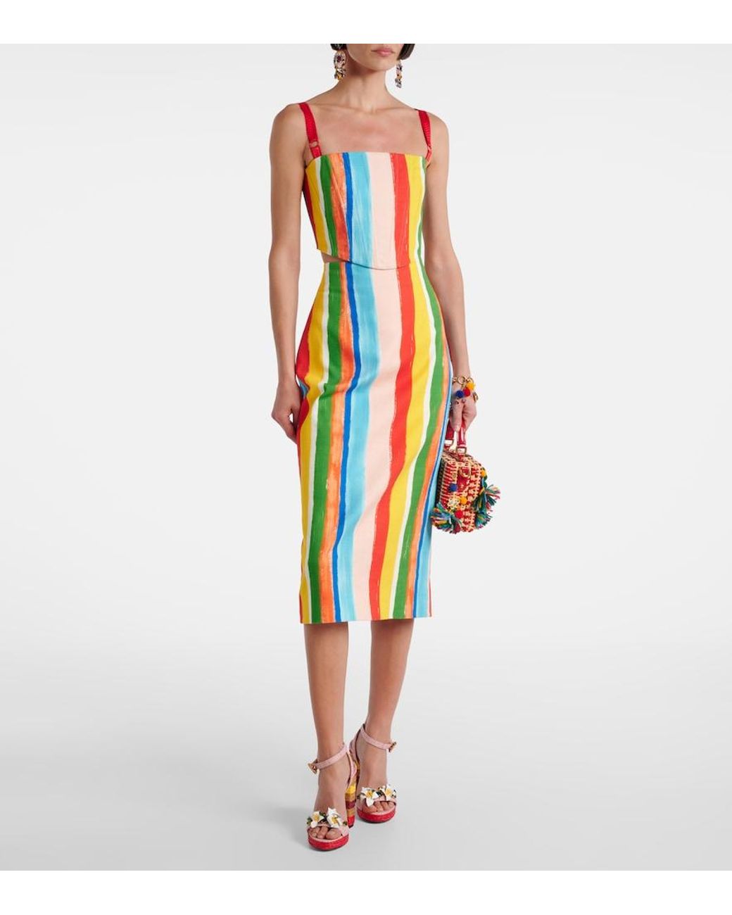 Dolce & Gabbana White Striped Cotton-Blend Tank Top