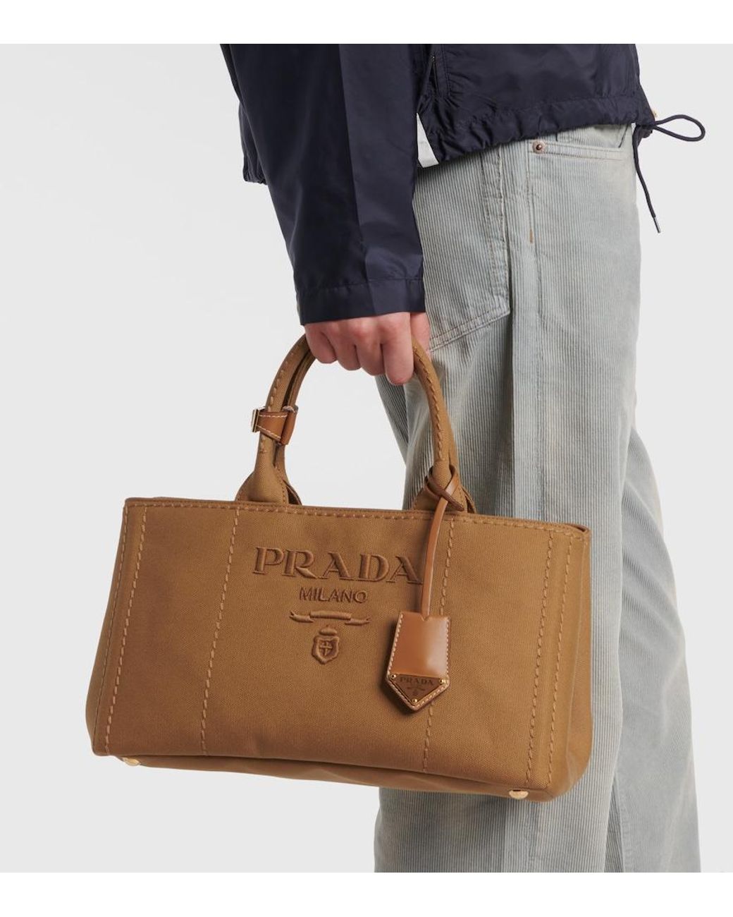 Prada Brown Jardiniere Medium Canvas Tote Bag