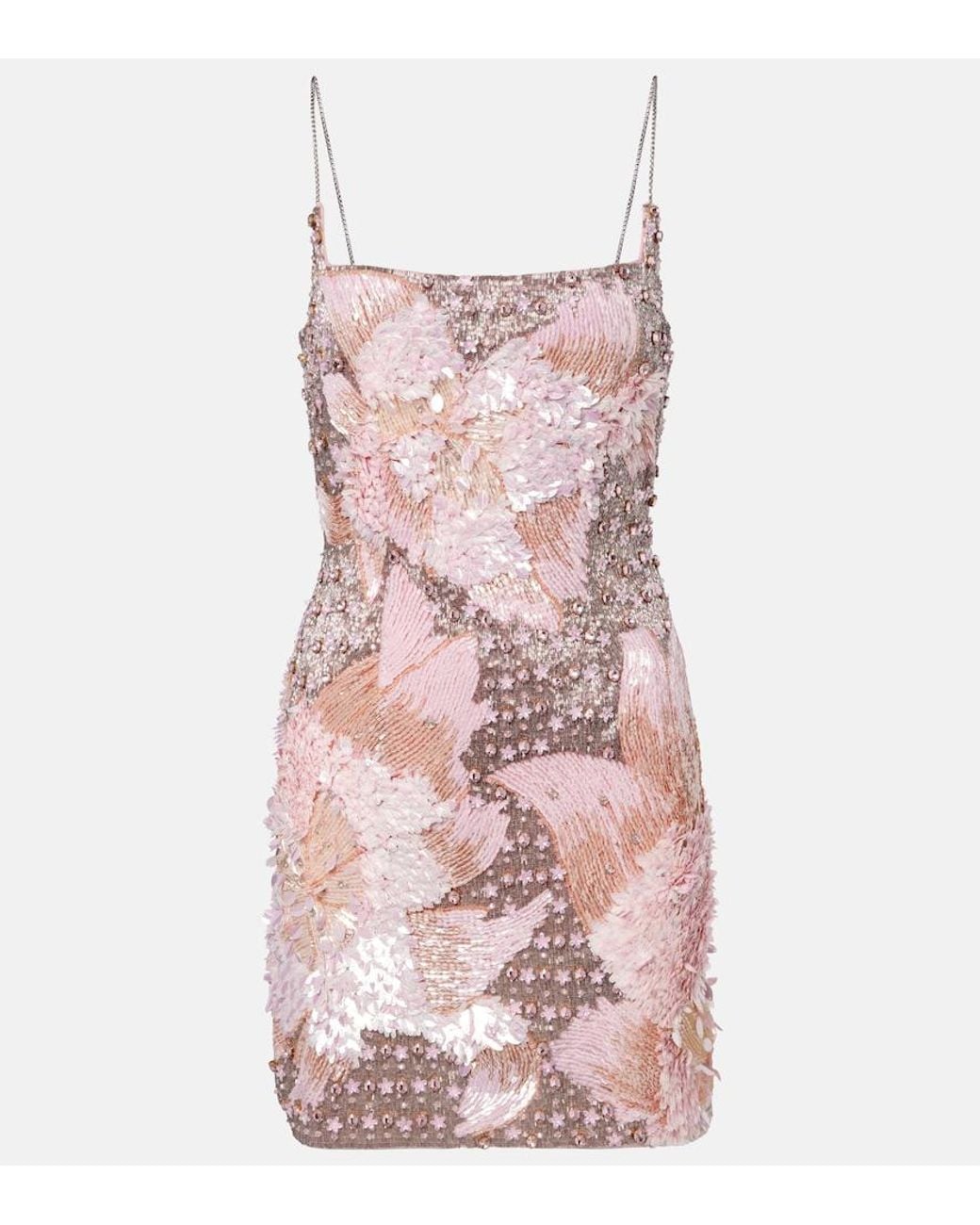 La Fuori Pink Embellished Floral Minidress
