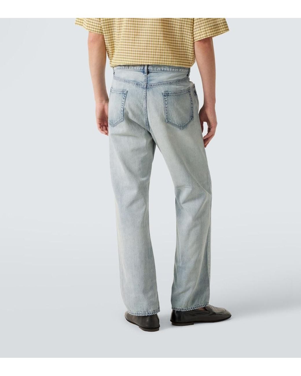 Auralee Blue Distressed Straight Jeans for men