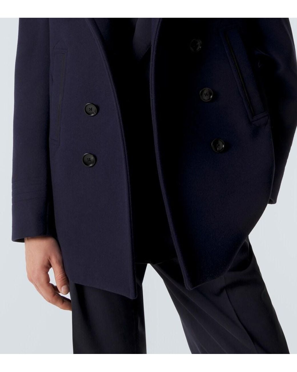 Tom Ford Blue Wool Felt Peacoat for men