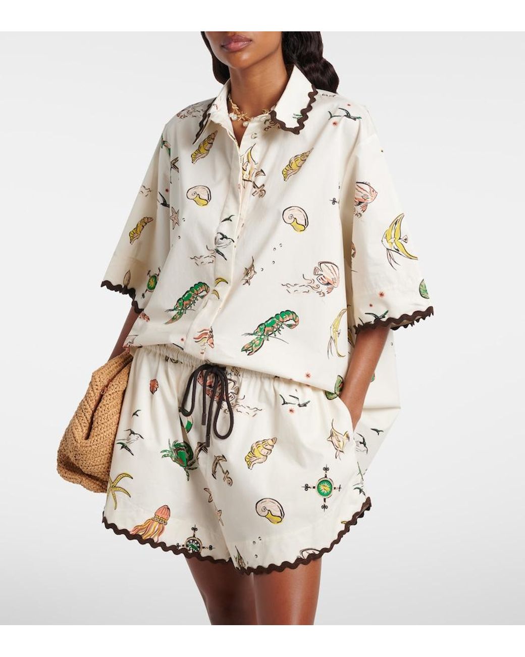 ALÉMAIS Metallic Printed Oversized Cotton Shirt