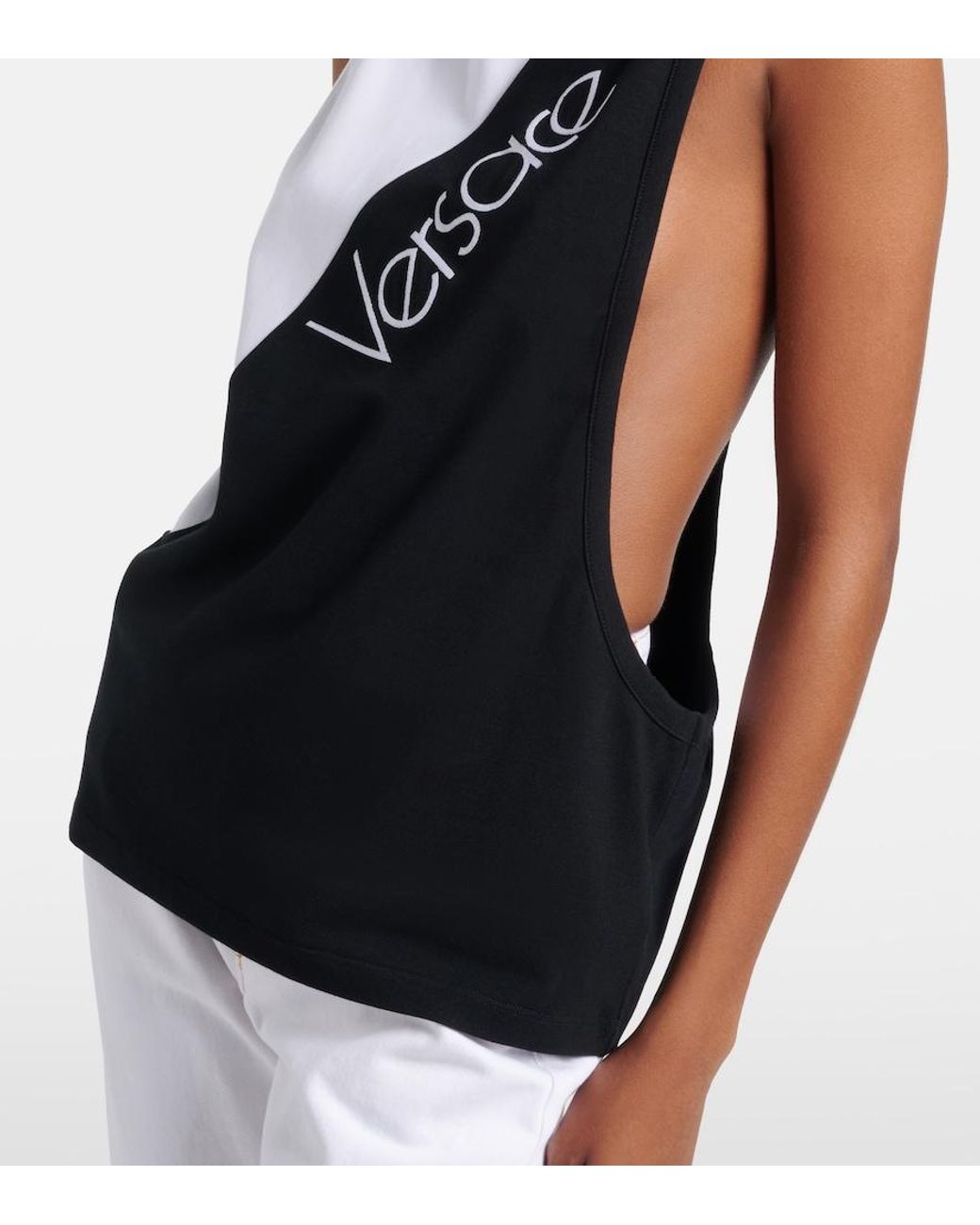 Versace Black Logo Embroidered Cotton-Blend Tank Top
